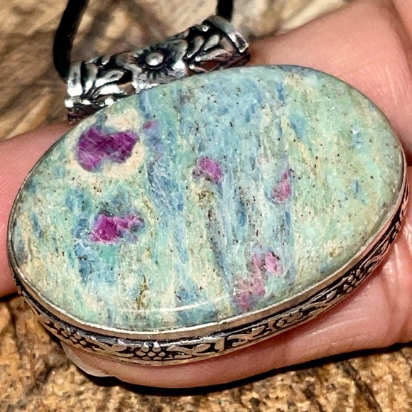 Thick Bail- Ruby Fuchsite Pendant 1 1/2”x 1 1/2” - Picture 3 of 11